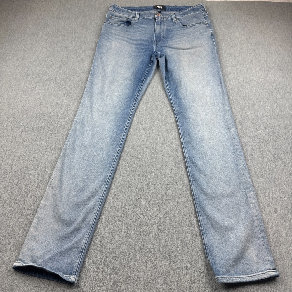 Paige Jeans Men 32x33 Blue Federal Denim Slim Straight Light Wash Stretch Casual